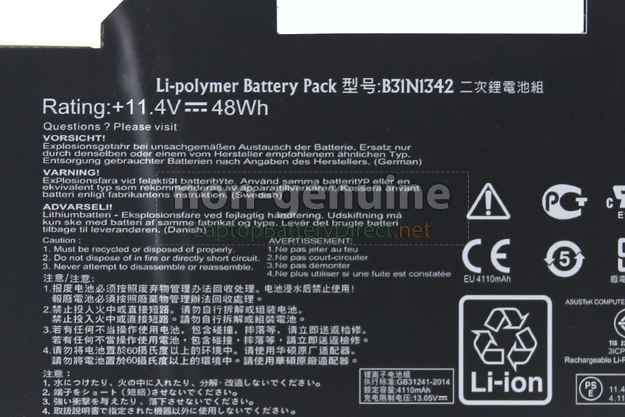 replacement Asus B31N1342 battery