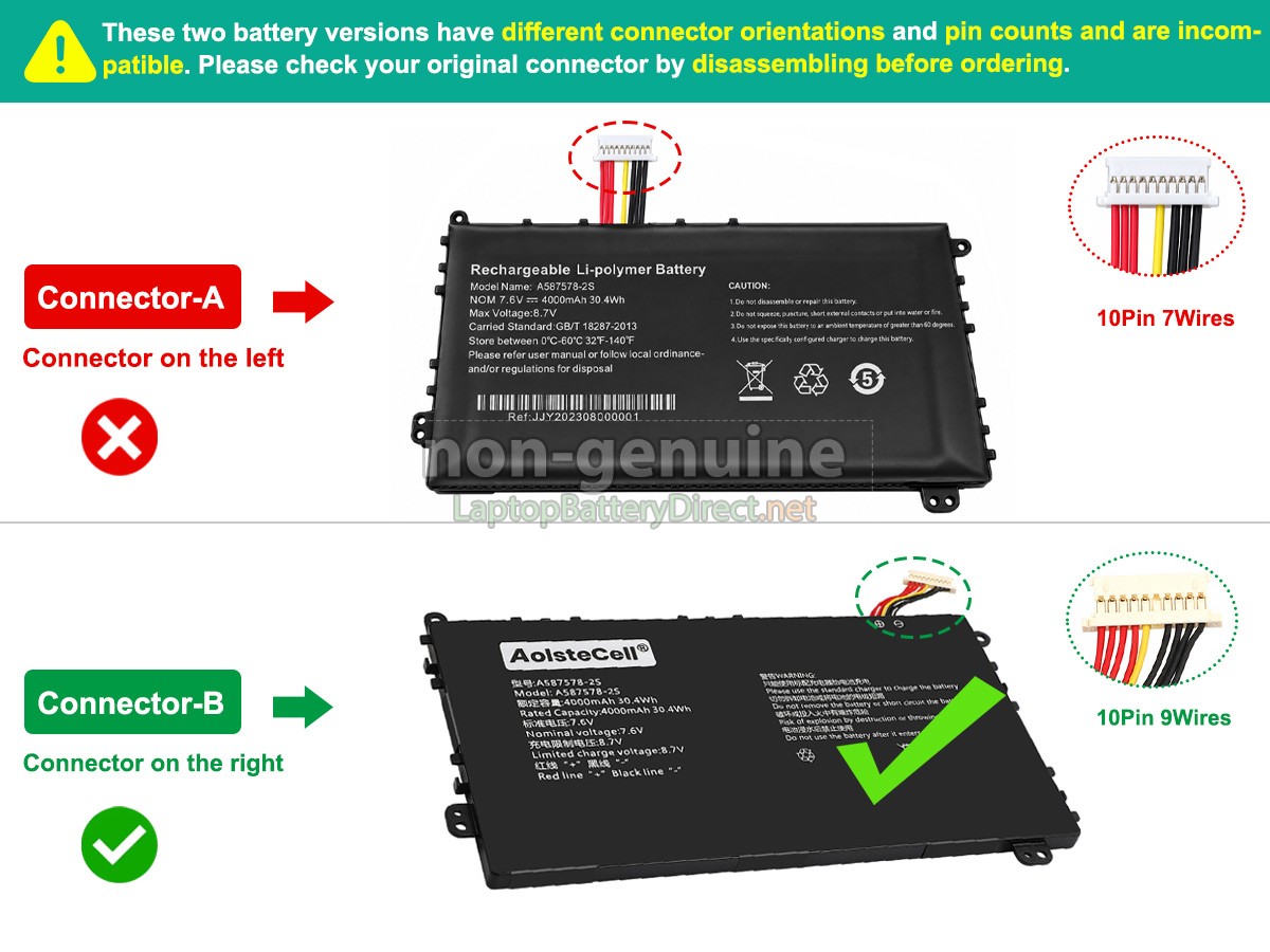 replacement AXIOO 587578 battery