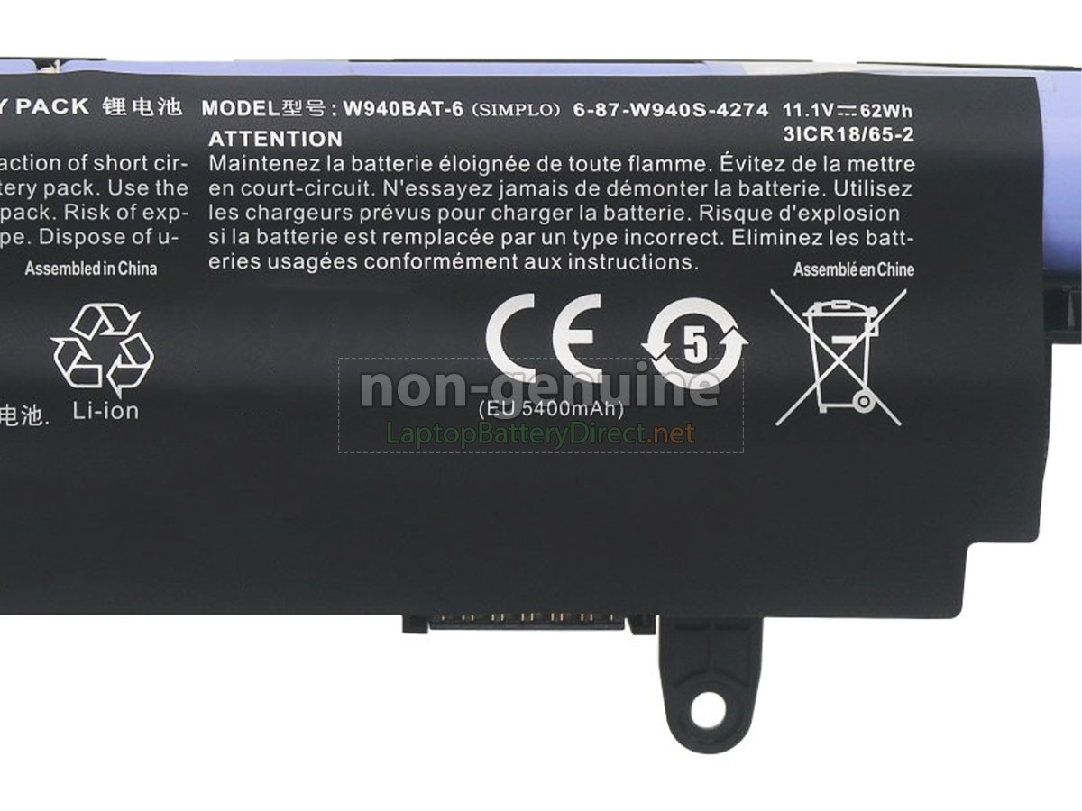 replacement Clevo 6-87-W940S-4274 battery