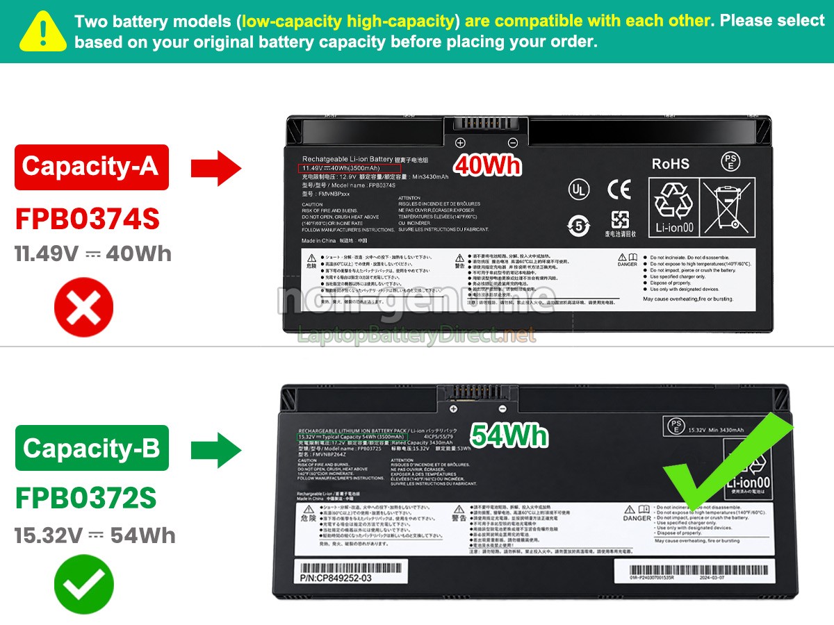 replacement Fujitsu CP854407-02 battery